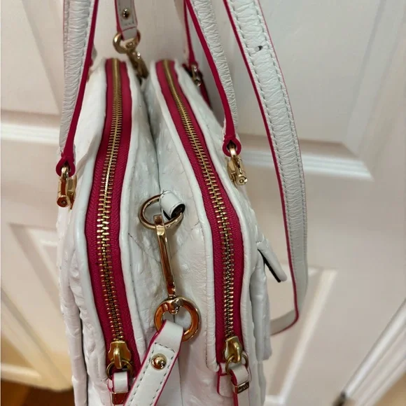 Coach A1482-30116 Madison Madeline Ostrich-Embossed White Leather Pink Trim BNOT - Picture 12 of 16